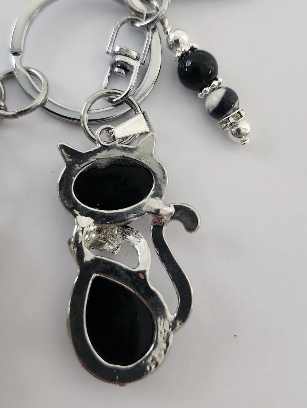 Cat Purse Charm or Keychain Granite Jasper Handcrafted